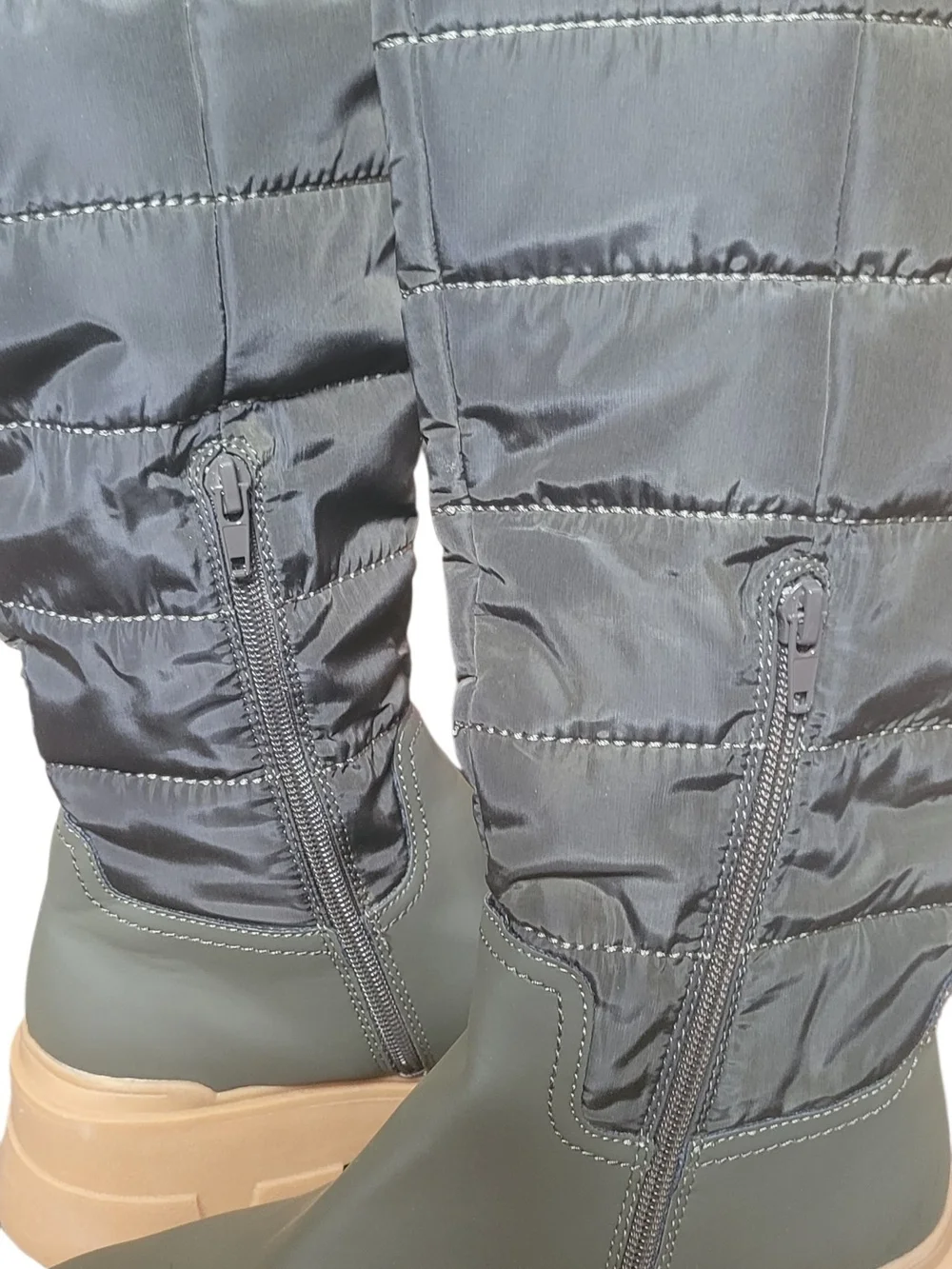 Steve Madden Quilted Olive Tall Boots with Tan Lug Sole